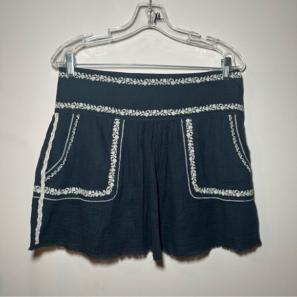 Isabel Marant Etoile Boho Embroidered Black Tribal Print Cotton Skirt Size 38 - Picture 1 of 16
